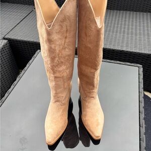 Stylish Tan Embroidered Heeled Boots